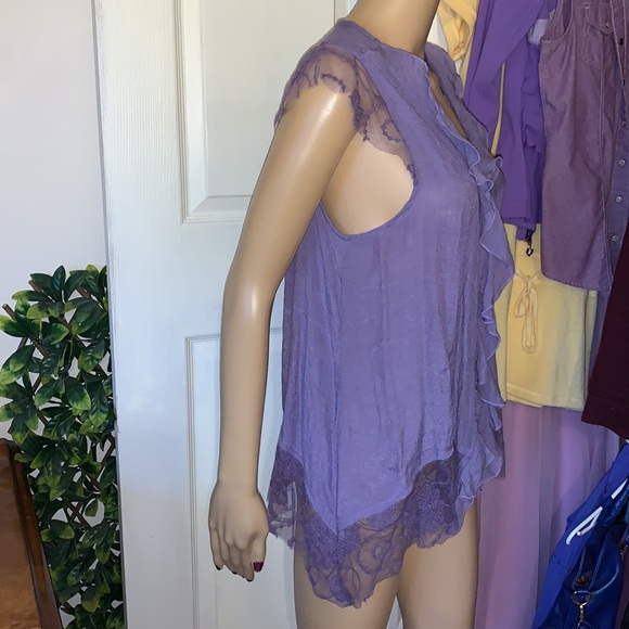 PANITTI Dusty purple Lacey sleeveless wrap BOHO vest top jacket tunic M - Picture 6 of 8